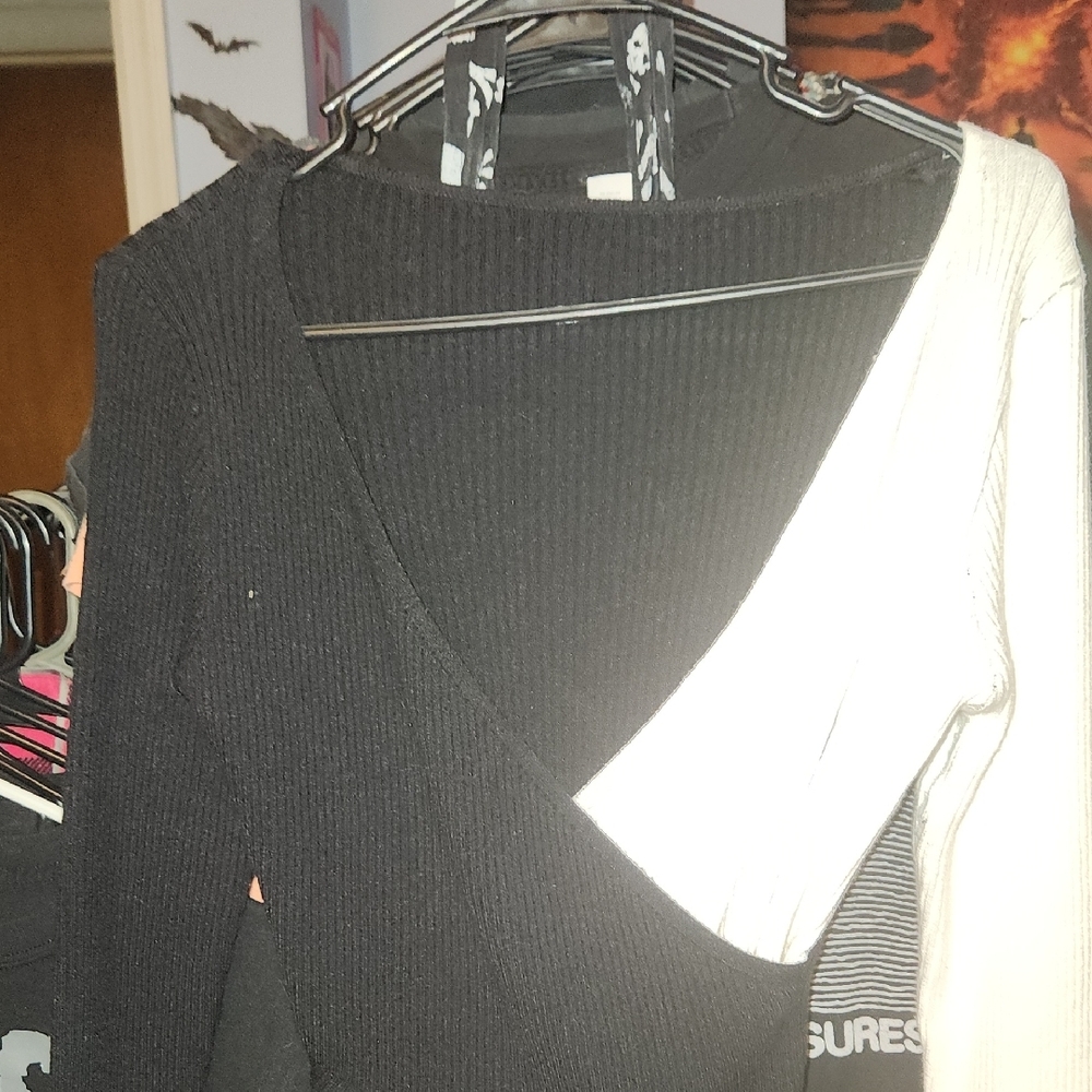 About A Girl V-Neck Black and White Sweater